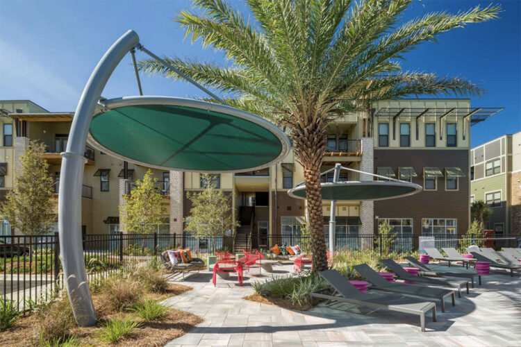 Outdoor lounge with covered seating